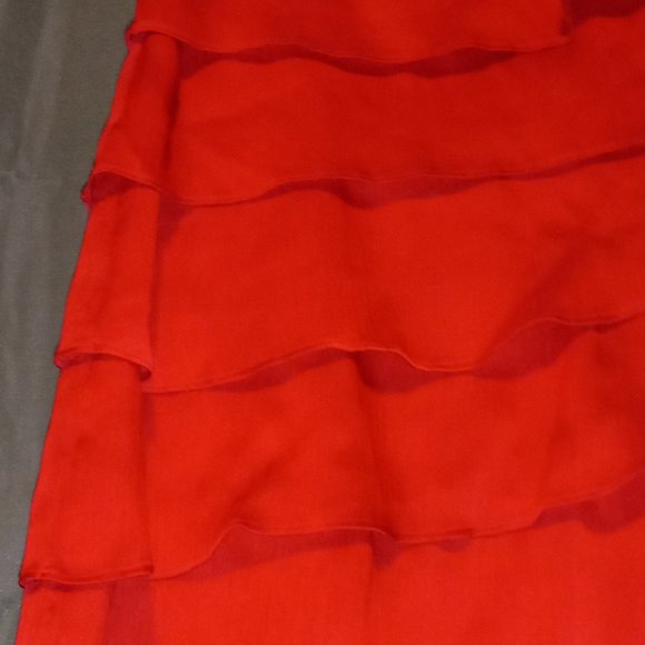 Bright Cherry Red Asymmetrical Ruffled Layered Tank Top Formal Dress - Picture 2 of 6